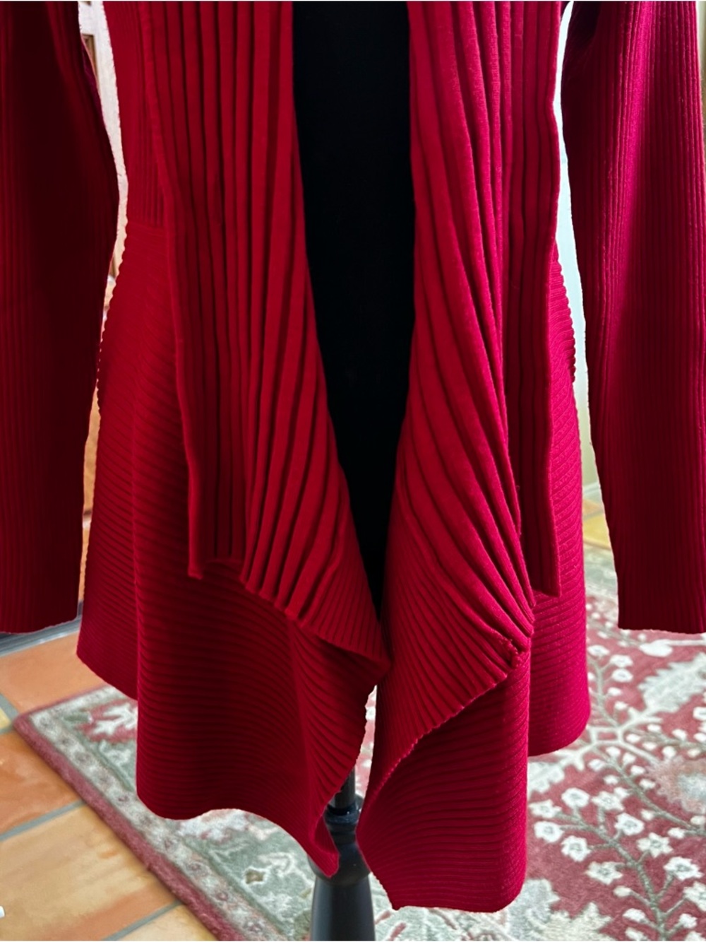 VIP Red Ribbed Open-Front Cardigan Sweater - Picture 2 of 10